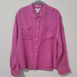 Rachel Zoe Bright Pink Linen Button-Up Shirt Women XL